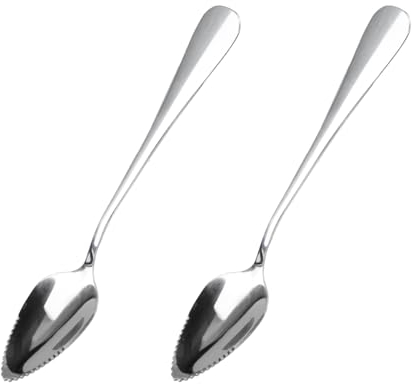 GroveEss 2PCS Stainless Steel Grapefruit Spoons,Dessert Spoon with Serrated Edge,Non-Stick Plating Kitchen Utensils Tool for Kiwi, Dessert, Apple, Citrus Fruit(Silver)