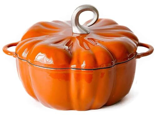 Enameled Cast Iron Dutch Oven, Pumpkin Cocotte with Lid, Pumpkin Cast Iron Dutch Oven, Pumpkin Shape Cooking Pot Enamel Pot, Thanksgiving Decor Pot Gift,Orange,24cm