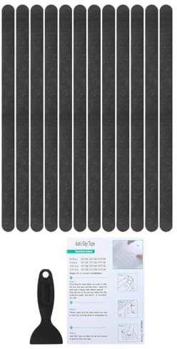 PATIKIL Adesivi Antiscivolo per Vasca 14.96x0.79 Pollici, 12Pz Adesivi Antiscivolo per Pavimento Doccia con Decalcomanie Adesive Raschietto per Vasca Doccia Pavimento Scalinata, Nero