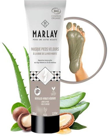 Marlay Cosmetics - Masque Pieds Velours 100 ml - Masque Revitalisant pour les Pieds - À La Boue de la Mer Morte – Peeling Pieds - Pieds Très Secs & Abimés, Crevasses - Fabriqué en France