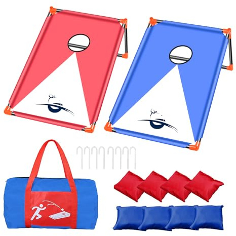 NZQXJXZ Juego de Cornhole para Adultos y niños, portátil Cornhole Juego de Lanzamiento con 8 Bolsas de Frijoles y Bolsa de Transporte para al Aire Libre, Interior, Patio Trasero, césped, 3x2 Ft