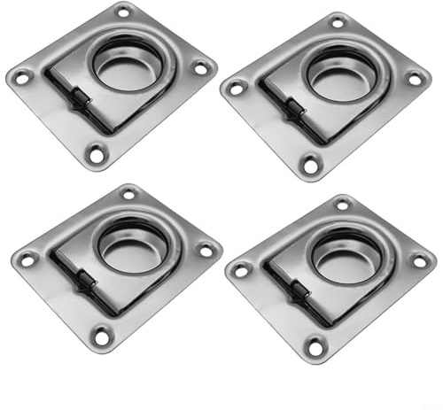 Aprilsunnyzone Anillos en D empotrados de acero inoxidable, 4 unidades, anclajes de amarre empotrados para barcos, remolques, camiones, montaje en suelo de 56 x 66 mm