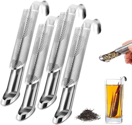 Infusor de té de acero inoxidable, artefacto de té creativo de tubo de acero inoxidable con mango de gancho para colgar, difusor de intervalo de té o café de hojas de té sueltas (4)