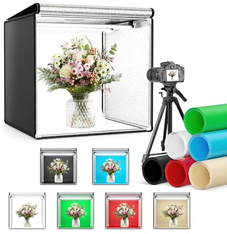 Studio Fotografico Portatile, Scatola Luminosa per Fotografia con Staffa da 60CM, Luminosità Regolabile Dallo 0 al 100% Box Fotografico Dotato di 126 Perline LED Ruotabili a 360°
