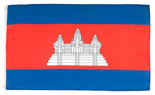 AZ FLAG Lote de 5 banderas de Camboya – 90 x 60 cm – Bandera camboyana 100% poliéster con ojales metálicos integrados