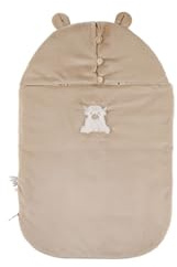 NOUKIE’S – Nid d’Ange bébé en Veloudoux® – Fluffy brodé – Ultra Doux et Moelleux – Idéal dès la Naissance pour Poussette et siège Auto, Beige, Baby