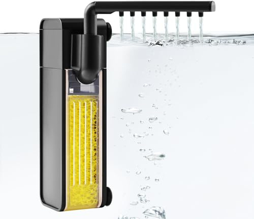 PYPABL 3W Internal Aquarium Filter, Submersible Fish Tank Filter with 250 LPH Water Pump for Up to 35 Litres Small Fish Tanks, Quiet Filter with Rainwater Aerator System