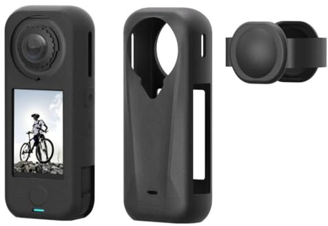 Funda protectora de silicona para Insta360 X4 Air con tapa de lente, funda protectora de silicona suave y protector de lente para accesorios de cámara Insta 360 X4 Air (negro)