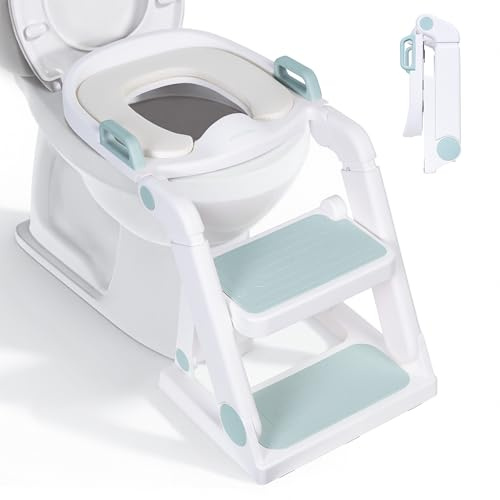 moovkee. Riduttore WC Bambini con Scaletta Dai Blu 18 Mesi - Adattatore WC per Bambini Pieghevole, Maschietti e Femminucce - Regolazione Continua in Altezza - Completamente Ripiegabile