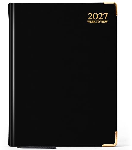 G4GADGET 2027 Diary A5 Week To View Black Hardback Gilt Edges