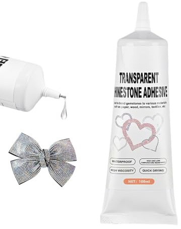 MenYiYDS Colla per Strass Trasparente 100ml ad Alta Viscosità Impermeabile per Tessuti, Colla per Tessuti e Strass su Scarpe Vestiti, Colla per Gioielli Brillantini DIY Artigianato e Accessori Moda