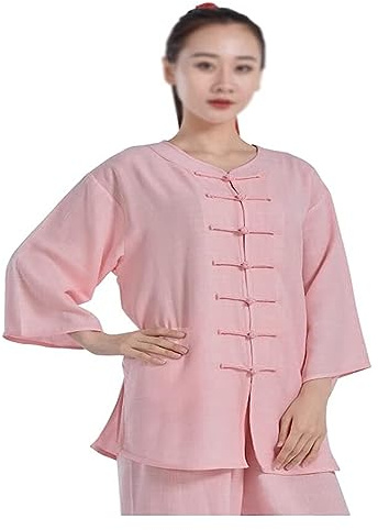 Bomull Linne Taichi Uniform Dam Stretch Kampsport Kostym Kung Fu(Roze,XS S)