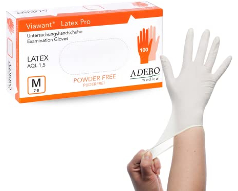 Latexhandschuhe 100 Stück | M | Puderfreie Latex Handschuhe Weiß | Texturiert, reißfest & elastisch | Untersuchungshandschuhe Einweg für Pflege & Kosmetik | Gr. XS, S, M, L, XL