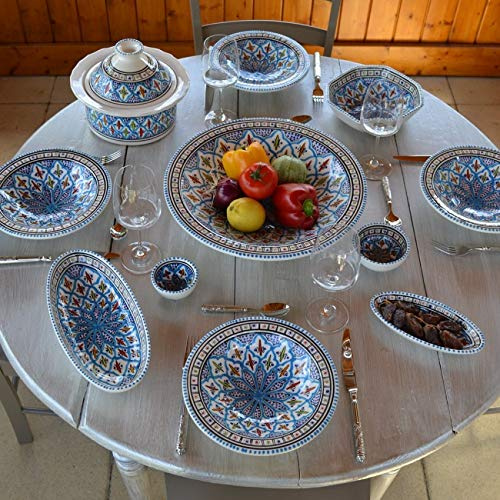 YODECO Couscous Teller-Set für 6 Personen, Keramik, türkis, 50 x 50 x 30 cm, 8