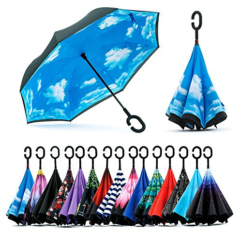 SIEPASA Spar. Saa Double Layer Inverted Umbrella with C-Shaped Handle, Anti-UV Waterproof Windproof Straight Umbrella for Car Rain Outdoor Use