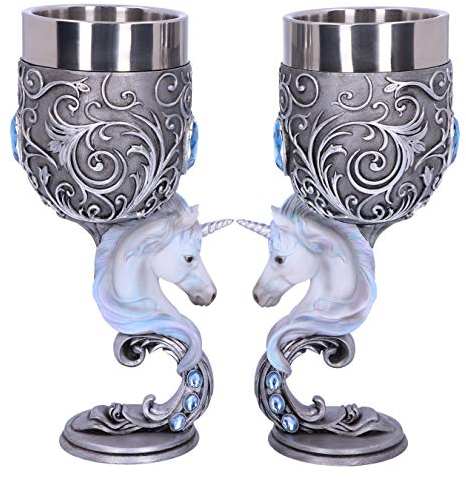 Nemesis Now B5191R0 Enchanted Twin Unicorn Heart Set mit zwei Kelchen, Silber, 18,5 cm