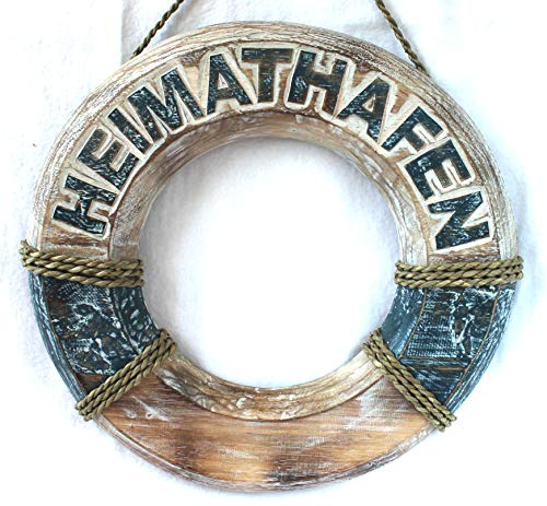 dekoundmeer Deko Rettungsring aus Holz 39 cm Blau-Braun Heimathafen