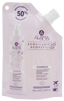 Alama Professional Eco-Refill Color Shampoo für coloriertes Haar, stärkendes und volumisierendes Shampoo mit Kollagen, Elastan und Keratin, 90% natürliche Inhaltsstoffe, 100 ml