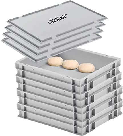 CHEFGASTRO SET SUPER ÉCONOMIQUE 4x Boîte à pizza avec 4x couvercle | HxLxP 8,5x30x40cm | 9 litres | Bac à pizza, caisse de transport, boite alimentaire, récipient pour pétrir, boîte à pâtes, empilable