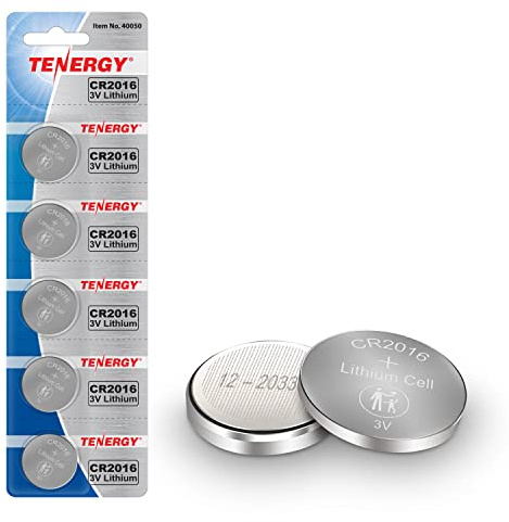Tenergy CR2016 Battery, CR2016 3V Lithium Battery Watches, Key Fobs, Calculators, Medical Devices, and More, 5 Count