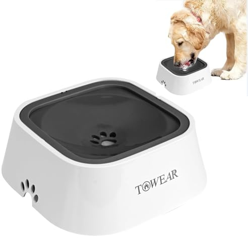 Cuenco de Agua para Perros sin Salpicaduras con Disco Flotante, alimentador Lento de 1.5 L, antidesbordamiento, antiasfixia, sin derrames, para Perros, Gatos, Cachorros, Gatitos (Gris y Blanco)