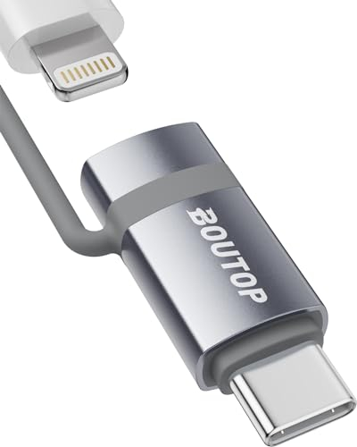 BOUTOP 60W [Apple MFi Zertifiziert] Lightning auf USB C Adapter für Schnelles Laden Kompatibel mit iPhone 17/16/15 Pro Max, MacBook, iPad Air/Pro - [1 Stück, Grau]