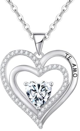 Tusuzik Collar Mujer Plata de Ley 925 Colgantes Doble Corazon Te Amo Collares Mujeres Joyas Regalos Originales para Regalo Mama Madre Amigo Novia