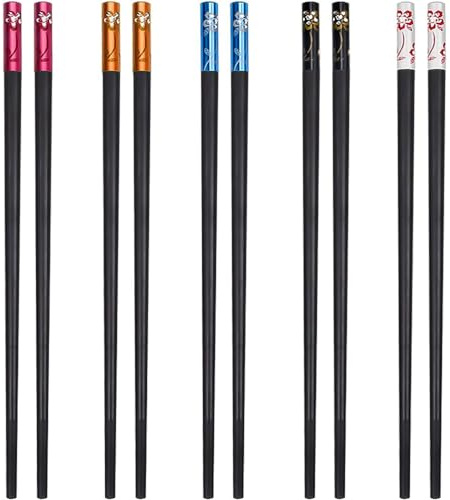 DOETYD 5 Pairs Fiberglass Chopsticks Reusable Fiberglass Chop Sticks Set Non Slip Fancy Dishwasher Safe Easy to Clean Japanese Chinese Korean Chopsticks for Kitchen & Dining Sushi Rice