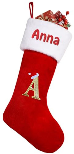 DPDP Large Initial Christmas Stocking-1 Pack 20 Inches Personalised Christmas Stockings, Soft Embroidered Christmas Stockings with Names