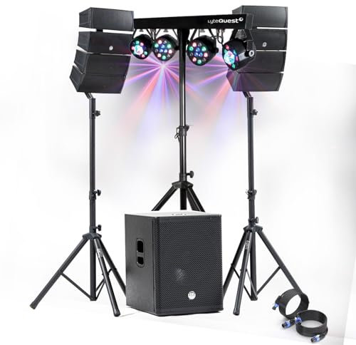 Pack Sono DJ 1200W Complet BM Bmsonic BMS-15-ARRAY-BT Enceintes +SUB 38cm USB/Bluetooth, Câbles, Eclairage LED Bar Salle des fêtes