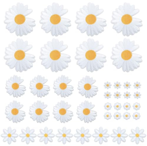VZU 40 stycken lappar att stryka på tusensköna blommor, stryka på lappar, strykbilder för textilier, blomlappar, strykbilder, för jackor jeans, handväskor för pyssel, strykbilder