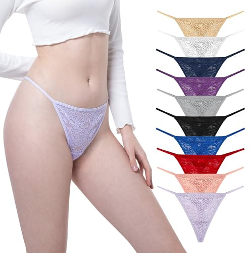 GAREDOB Womens G String Thongs Sexy Lace Thong Panties Comfortable Low Waist Thongs 10 Pack Multicolor Size M