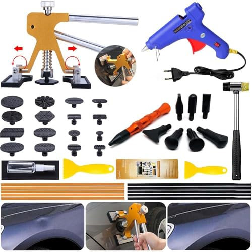 Manelord Kit d'extraction de Bosses pour Voiture, Outil de réparation sans Peinture avec soulèvement doré, Ensemble de réparation de carrosserie pour élimination de Bosses