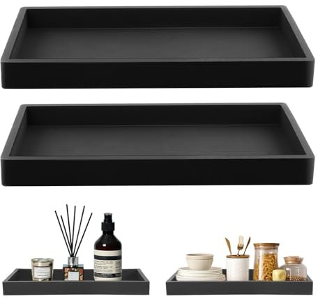 MOLENCO 2 Piezas Bandeja Baño, 20×10×2cm Bandejas Decorativas, Bandeja de Silicona Negra, Bandeja Rectangular para Salón, Dormitorio, Lavabo, Bañera y Fregadero de Cocina