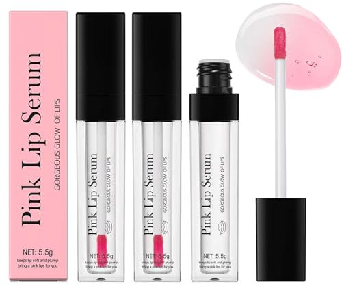Pink Lip Serum, Pink Lip Serum Plumper, Farbwechsel Pink Lip Serum, Hydrating Pink Lip Plumper, Magischer Farbwechsel Lipgloss, Lang Anhaltender Feuchtigkeit, Rosa Lippenserum Lip Tint (3 Stück, 5.5g)