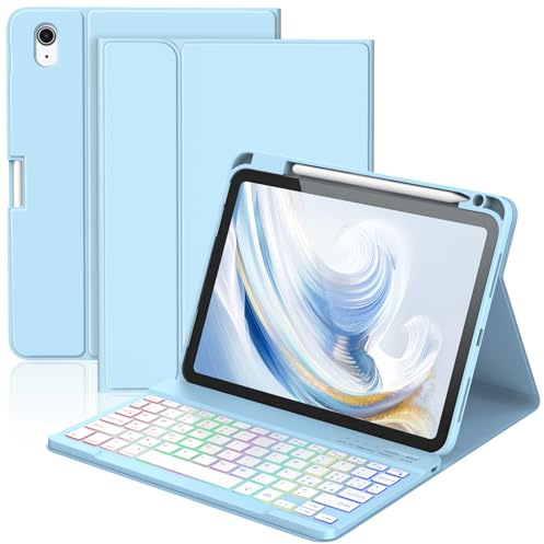 KBCASE Custodia Tastiera per iPad A16 11/10 Generazione,Cover iPad A16 11/10 Generazione con Bluetooth Tastiera (11/10.9 Pollici, 2025/2022), Italiano QWERTY,con Portapenna,Blue