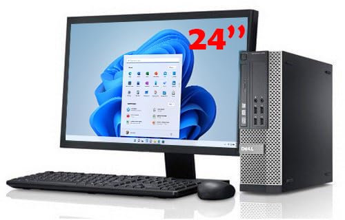 Dell - Ordenador de sobremesa reacondicionado completo - Intel i5, SSD de 240 GB, Windows 11, pantalla de 24, WiFi, teclado ratón, DVD, Office, paquete Full HD, PC