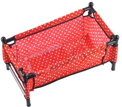Lawnrden Baby Doll Crib, lit Pliable Red Baby Doll Lit avec des Points Blancs, Joueur de rôle Pram & Pushchair Toys, Parfait pour Les Enfants de 3 Ans et Plus, |.Berceau