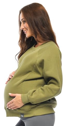 MijaCulture Umstandsmode Pull d'allaitement et pull de grossesse 2 en 1 Olivia M019 (DE/NL/SE/PL, Alphanumérique, L, XL, régulier, vert)