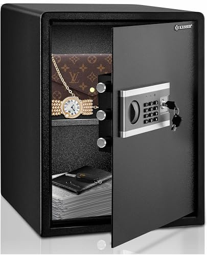 KESSER® Elektronischer Tresor | 40x50x40cm | Inkl. Batteriebox | Elektronischer Safe | 3x Doppelbolzenverriegelung | Boden Wandtresor | Möbeltresor | Innenbeleuchtung | Panzerschrank Zahlenschloss