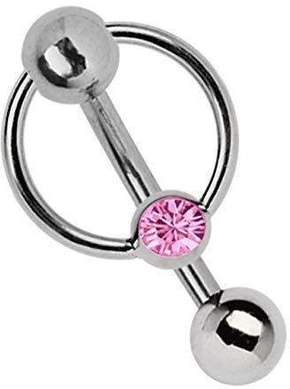 Modern Nature Piercingschmuck Piercing íntimo de Titanio Banana en 1,6 x 10mm + 5mm Bola Agujero Y -Anillo DE SUJECIÓN con Piedra EN Rosa