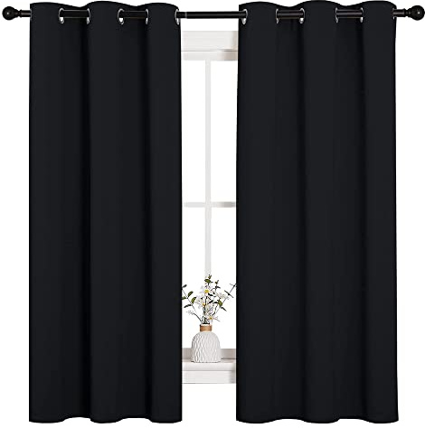 NICETOWN Pitch Black Solid Thermal Insulated Grommet Blackout Curtains/Drapes for Bedroom Window (2 Panels, 42 inches Wide by 63 inches Long, Black)