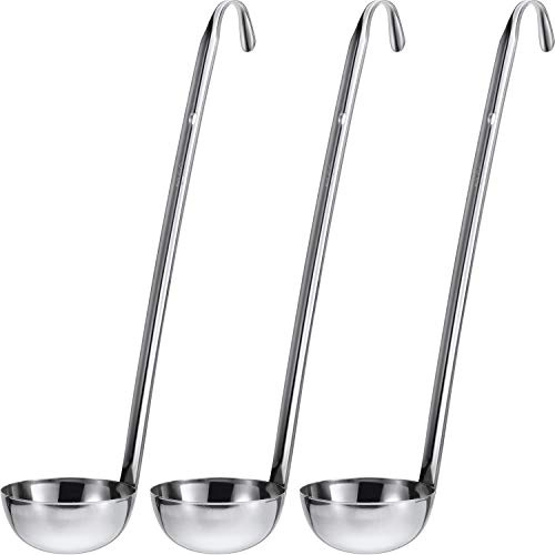 meekoo Stainless Steel Ladle Soup Handle Ladle with Pouring Rim for Kitchen Cooking Soup Sauce