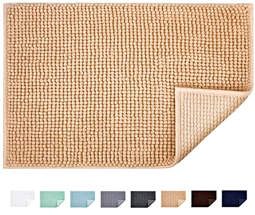 JARITTO Badematte rutschfest Badvorleger Mit Chenille Mikrofaser Badezimmerteppich Saugfähig Weich Maschinenwaschbar für Dusche Toilette 40 x 60 cm (Beige)