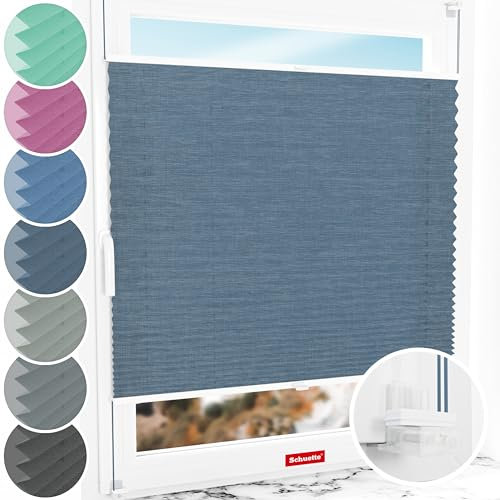 Schuette® Plissee ohne Bohren ● Melange Kollektion: After Rain (Blau) ● 105x80cm (Breite x Höhe) ● Suprafix Faltrollo Klemmfix 2.0 Rollo ● 60 Sekunden Plisseerollo Montage inkl. Video