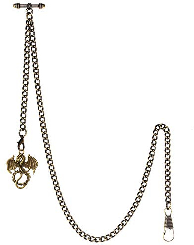 TREEWETO Albert - Reloj de bolsillo con cadena para hombre, 2 ganchos, diseño de dragón antiguo, diseño de colgante de bronce