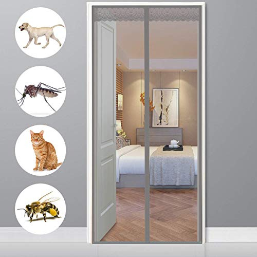 CHENG Fliegengitter für balkontür, Magnetfliegengitter für balkontür 90x220cm, 10 x Stärker als Andere Fliegengitter Magnet Fliegengitter Tür Insektenschutz für Türen/Patio/Windows, Grau
