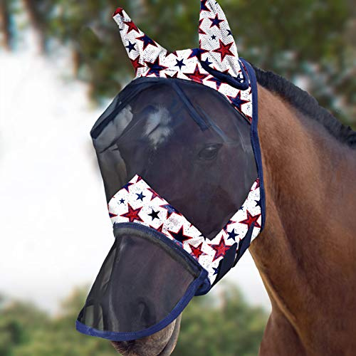 Harrison Howard CareMaster Máscara de Mosca de Caballo Nariz Larga con Orejas Protección UV para Caballo-Estrella de los sueños (L)