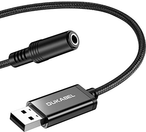 DuKabel Klinke auf USB Adapter 1,2 Meter Externe Soundkarte auf 3,5mm 4-polige Buchse Audio Aux Adapter für Headset, Lautsprecher oder 4 Pole TRRS Mikrofon - Pro Series