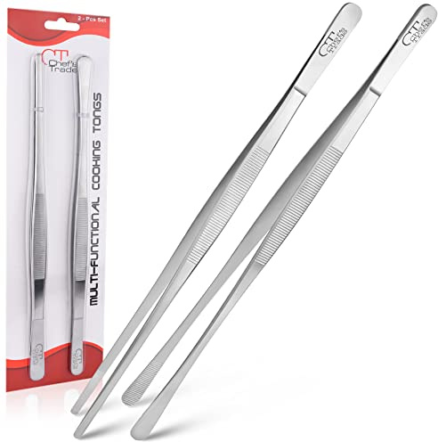 Chef's Trade Professional Kitchen & Cooking Tweezers/Tongs 12 Stainless Steel Multi-Use